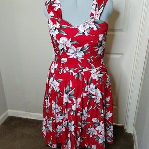 Royal Creations Womens Vtg Red Hibiscus Sweetheart Fit Flare Aloha Dress
